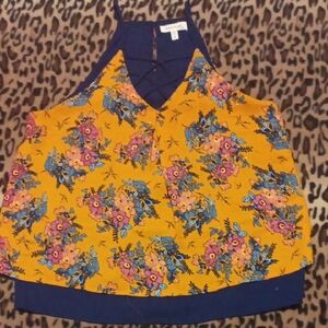 Floral Burnt Orangish and Blue Women's Top